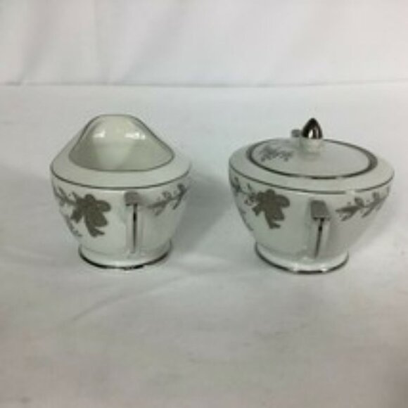 Lefton Vintage White & Silver Trimmed 25th Wedding Anniversary Sugar Creamer Set - Picture 2 of 4